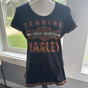 Harley-Davidson Black Tee with Orange Stitching
